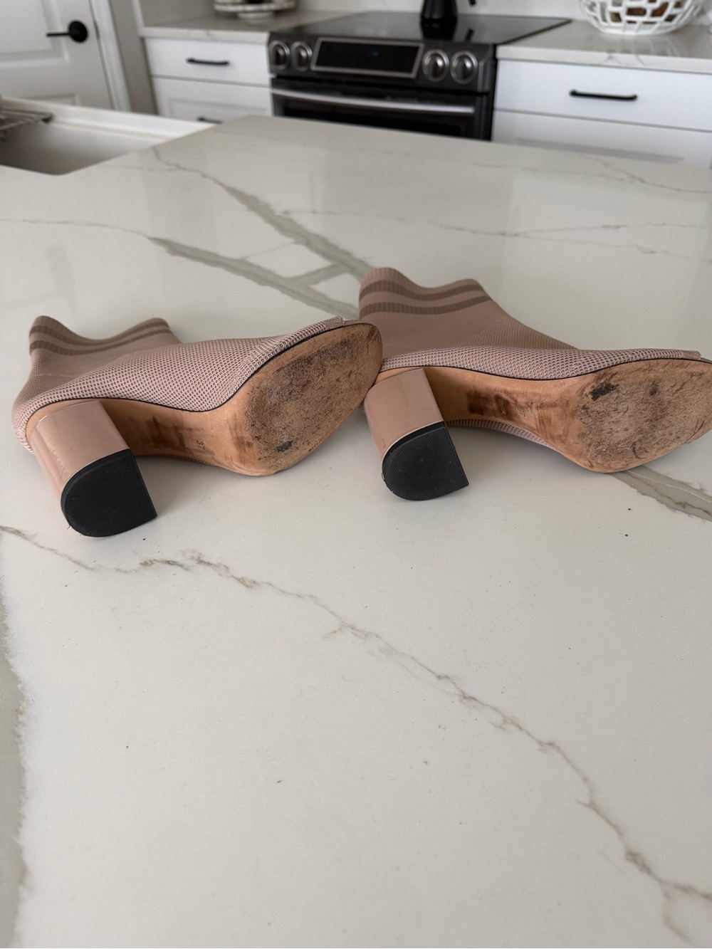 Alexander Wang Nude Pink Knit Sock Booties with Block Heel